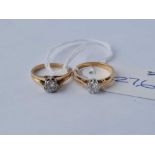 TWO SOLITAIRE DIAMOND RINGS 18CT GOLD SIZES J/H - 6 GMS