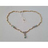 AN ATTRACTIVE 14ct GOLD TURQUOISE & DIAMOND vintage necklace 23.4g inc