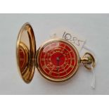 A unusual rolled gold gents red multi dial hunter pocket watch