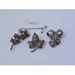Three silver and marcasite brooches