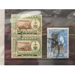 PENANG 1960 $5 pair (top val) + 50c F. used . SG 62 +65 Cat £18