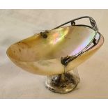 A silver mounted MOP boat shaped basket – 3.5” wide - Birmingham 1907