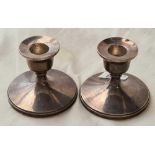 A pair of bedroom candlesticks on wide bases - 3.25" wide - Birmingham 1948