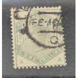 GB 1883. 1/- dull green, part'hood' canc. SG 196 CAT £325