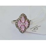 A pink sapphire and diamond 9ct ring size L 2.3g inc