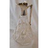 A claret jug with pear shaped cut glass body and a silver loop handle - London 1902 by JG & S (loose