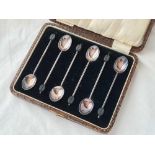 A boxed set of six bean top coffee spoons - Birmingham 1922