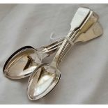 A good set of six Victorian fiddle pattern crested dessert spoons – London 1856 by EE – 310 g.