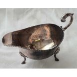 An oval sauce boat standing on three pad feet - 6" wide - Birmingham 1919 - 104 g.