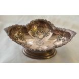 An oval shaped dish with decorated rim on pedestal base – 5” wide - Sheffield by M&W