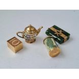 A jade masonic fob and three charms all 9ct - 27.2 gms