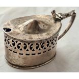 An oval mustard pot with boat shaped pierced sides - 3.5" wide - 64 g. excluding non fitting BGL