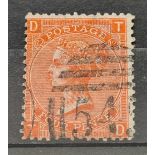 GB SG94 (1865) 4d vermilion, plate 12 Cat £75