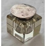 A square ink pot with glass body and silver hinged cover - Birmingham 1924