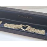 Tiffany and Co sterling silver Elsa Peretti mesh heart bracelet with inner and outer boxes