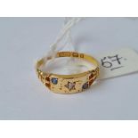 A sapphire & diamond 18ct gold gypsy ring hall marks for 1898 size N 2.2g inc