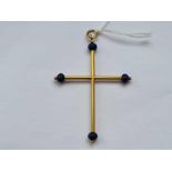 An antique gold cross 6.5cm long with Lapis Lazuli to terminals 4.5g inc