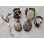 Two silver lockets and two silver rings