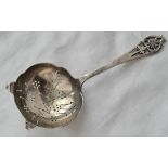 A tea strainer with pierced handle – 5.5” long – Sheffield 1947