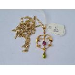 A amethyst peridot and pearl pendant necklace 9ct 23 inches