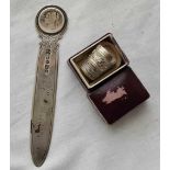 A bookmark dated 1887 and a silver thimble (sterling)