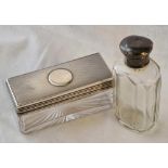 An oblong silver top jar and a scent bottle - one London 1870
