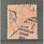 GB 1881. 1/- orange brown part duplex canc. pl.13 SG 163. CAT £170