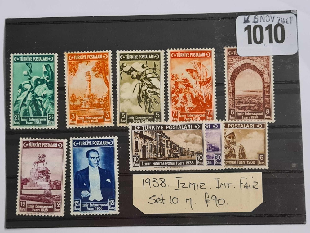 Turkey. 1938 Ismir Int. Fair set of 10 v.lt.h. mint SG 1201-10. Cat £90