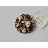 A antique silver pearl and garnet Austro-Hungarian brooch