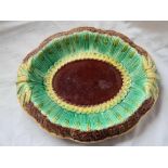 A majolica bread dish with wheatiers - 12.5" wide