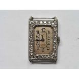 A ART DECO DIAMOND SET RECTANGULAR SHAPED PLATINUM WRIST WATCH WO TOTAL DIAMOND WEIGHT 1.60 CT