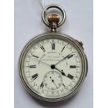 A good large silver gents pocket watch "Williams patent 4762-90" with seconds dial and stop watch