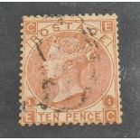 G.B. 1867 10d red br.lt.cancel head free SG113. Cat £400