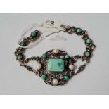 A large silver turquoise and pearl Austro-Hungarian bracelet