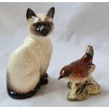 A Beswick seated cat and wren