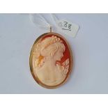 A large shell cameo brooch in 9ct frame