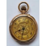 A ladies gold and enamel fob watch with gold coloured face 23.2 gms inc