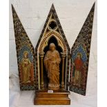 A painted and carved wood figure of Christ in a painted Gothic case - 24" high