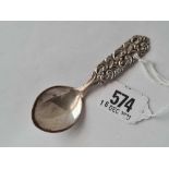 A continental (830 standard) caddy spoon with pierced scroll stem - by NM