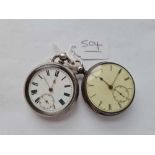 Two gents silver pocket watches both with seconds dial
