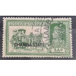 India/ Chamba State SG88 (1938) ODD nibbled perf bottom edge, otherwise fine. Nice CDS cancel.