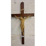 An old plaster figure of Christ on a cross - 22" high