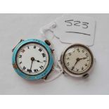 Two silver ladies wrist watches one with enamel (AF)
