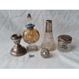 Another embossed top tapering scent bottle with glass body - Chester 1922, a candlestick, etc.