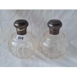 A large pair of scent bottles with hinged covers (one A/F) and cut glass bodies - Birmingham 1811