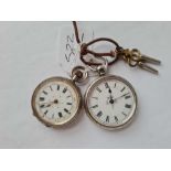 Two ladies silver fob watches and keys