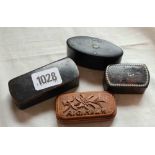 Four various Papier Mache wooden snuff boxes