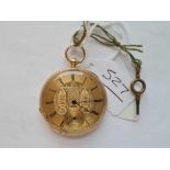 A GOOD GOLD FOB WATCH 18CT GOLD WITH GOLD COLOURED FACE WITH SECONDS DIAL - 44 GMS INC
