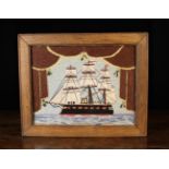 A Framed Woolwork Embroidery of a Three Masted Steamer in full sail,