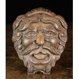 A 19th Century Carved Oak Appliqué in the form of a bearded face mask, 6" x 5" (15 cm x 12.5 cm).